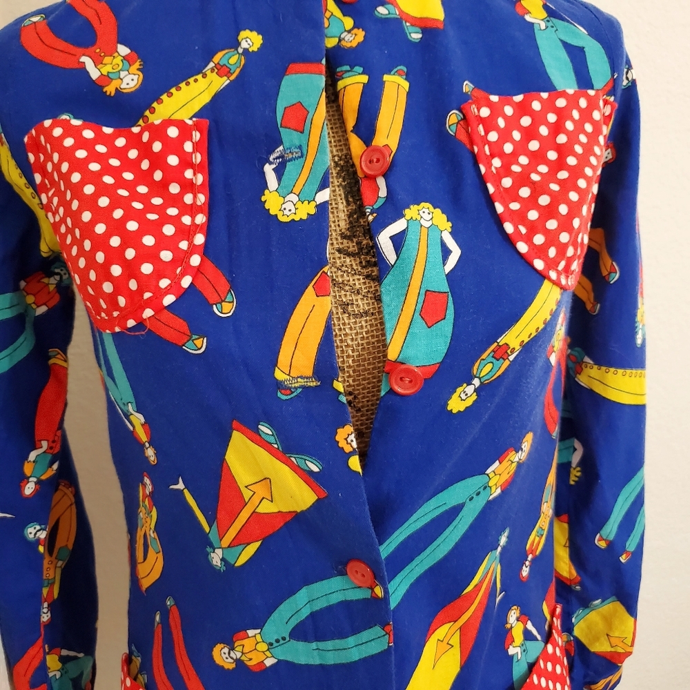 VINTAGE 70s Flairs kitschy graphics long sleeve top blouse sz.5 Peter Max style - Picture 8 of 8